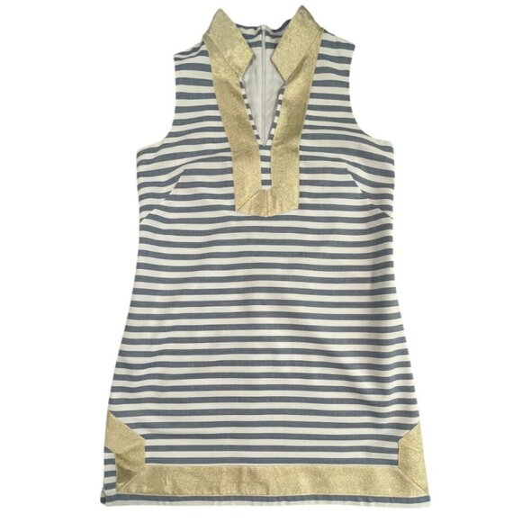 Eliza J Gold Metallic Striped Mandarin Collar Preppy Shift SIZE-12 - Picture 1 of 10